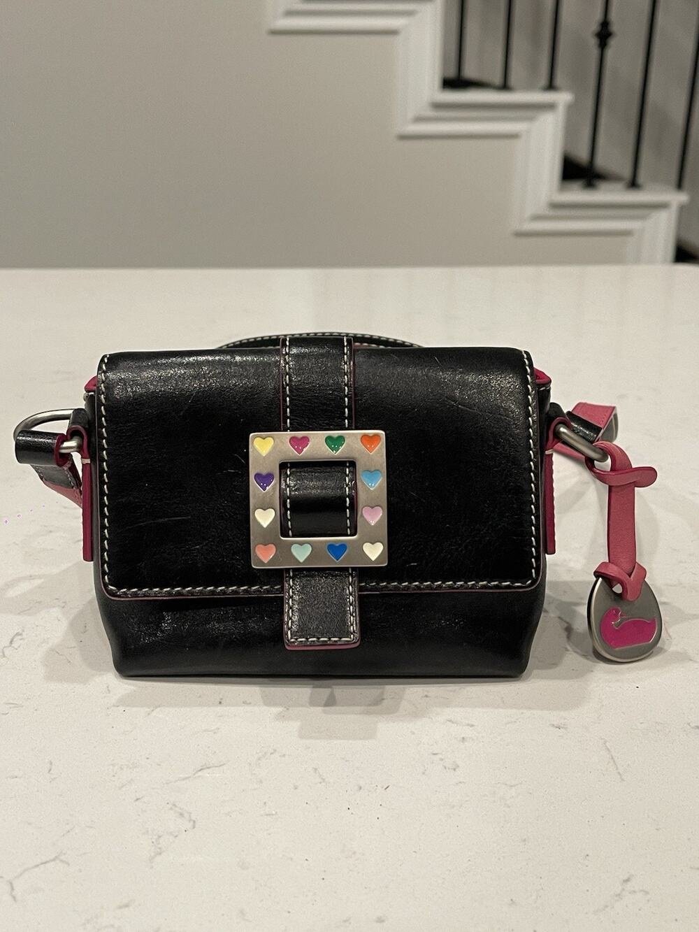 DOONEY & BOURKE Vintage Y2K Leather Crossbody Handbag Mini Heart Buckle Pink